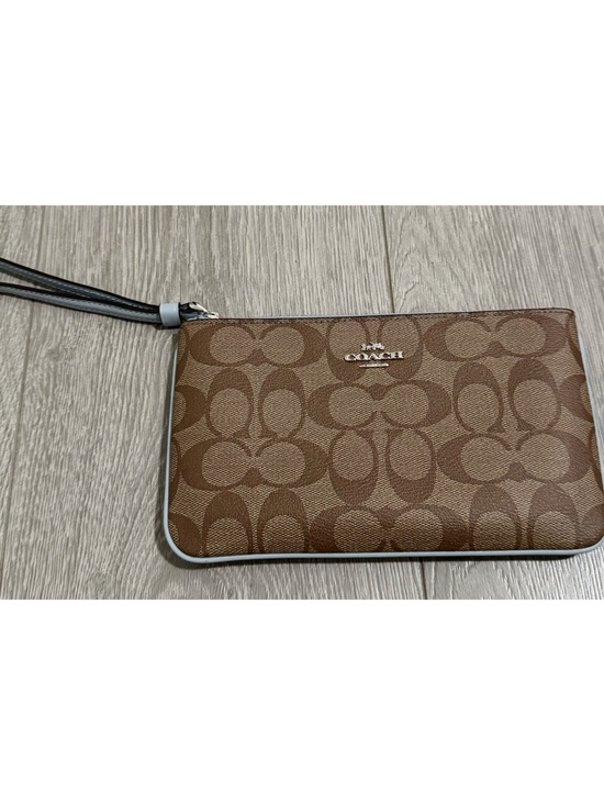 Coach Handbags - Coach Corner Zipper Brown And Blue Wristlet Wallet